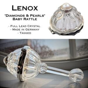 Lenox Full Lead Crystal Baby Rattle "Diamonds And Pearls" Collection Germany New